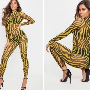 YELLOW ZEBRA MESH BODYSUIT